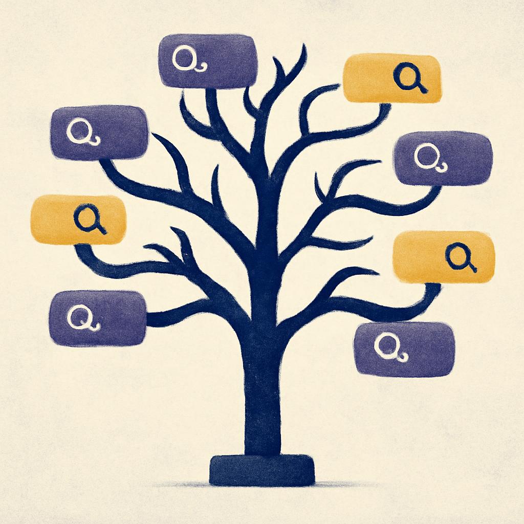 Schema en arborescence representant la decomposition d'une requête utilisateur en sous-questions parallèles