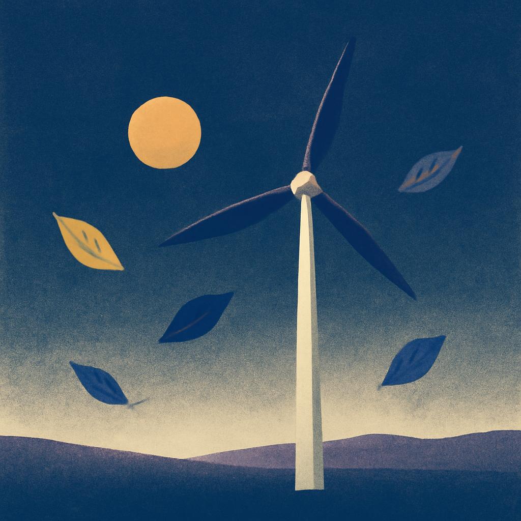 Illustration sobre representant un compteur électrique connecte avec un fond evoquant l'énergie renouvelable